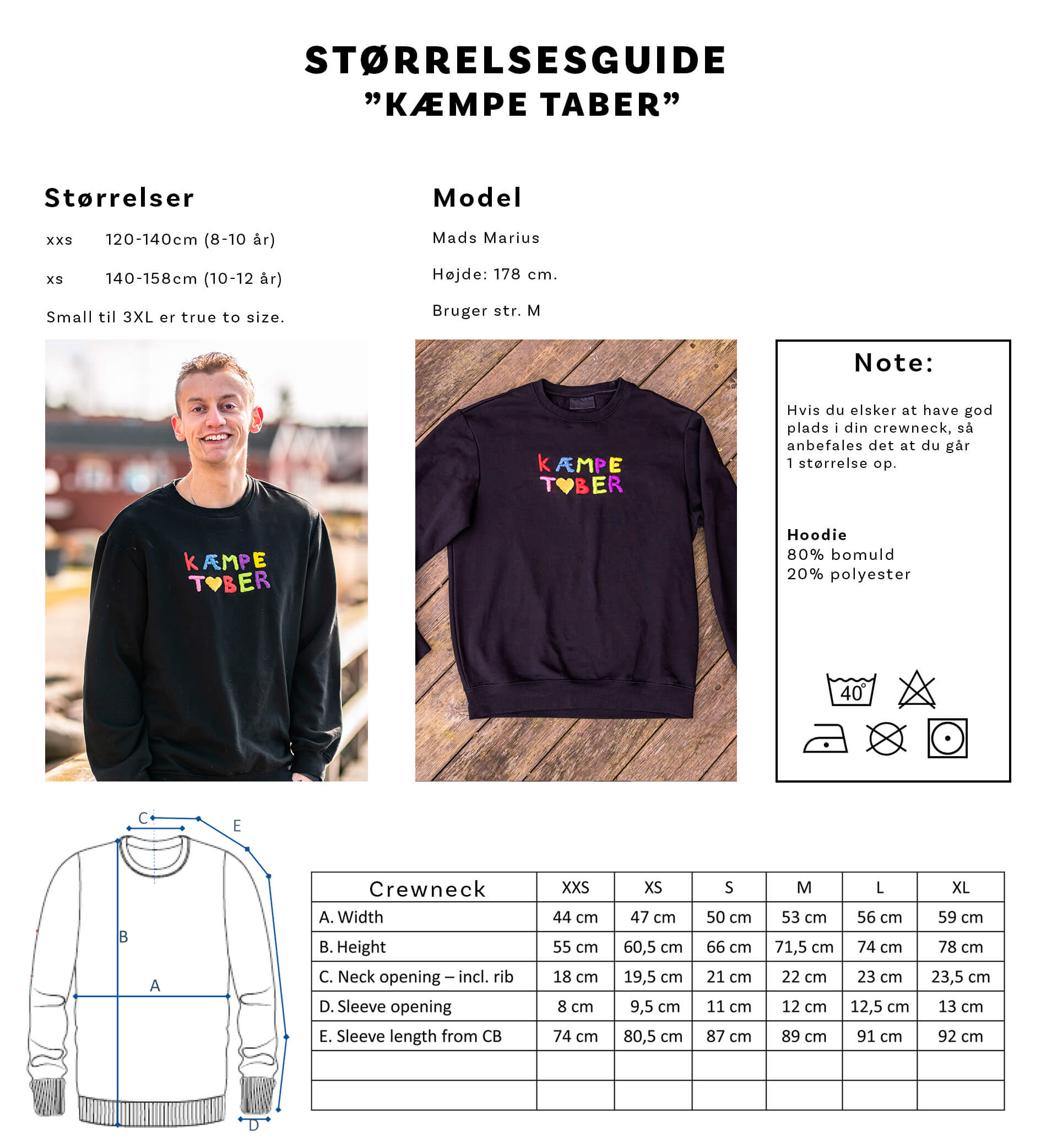 Størrelsesguide til crewneck